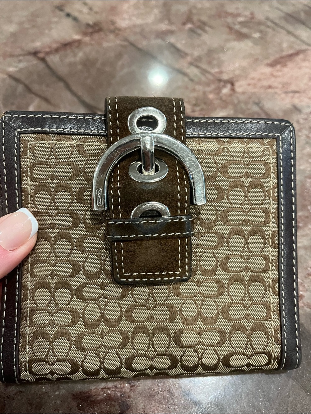 Coach Signature Buckle Compact Wallet Brown